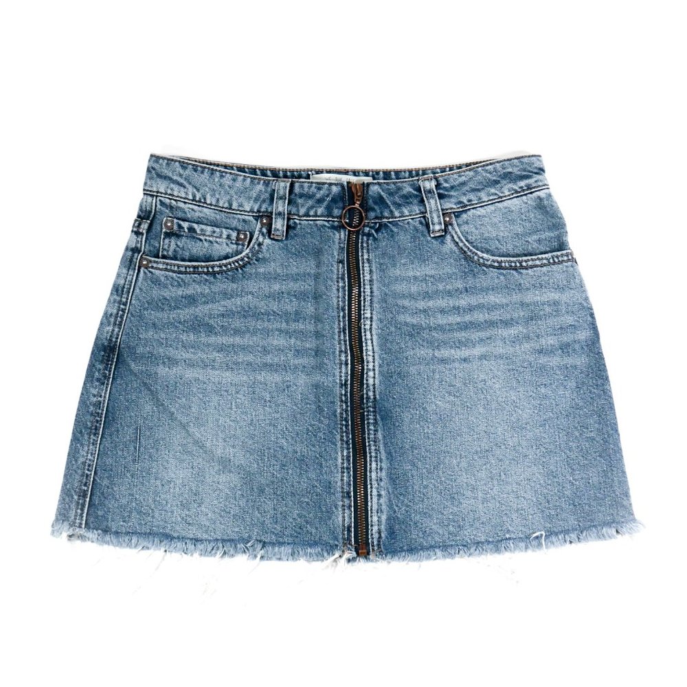 Free People We the Free Zip It Up Mini Denim Skirt Indigo Blue Size 27